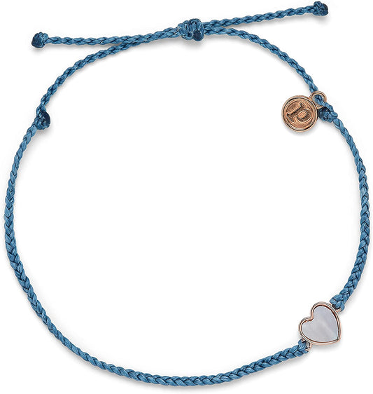 Pura Vida Rose Gold or Silver Heart of Pearl Anklet W/Charm - Adjustable Band Apparel & Accessories > Jewelry > Anklets Pura Vida Rose Gold / Dusty Blue  
