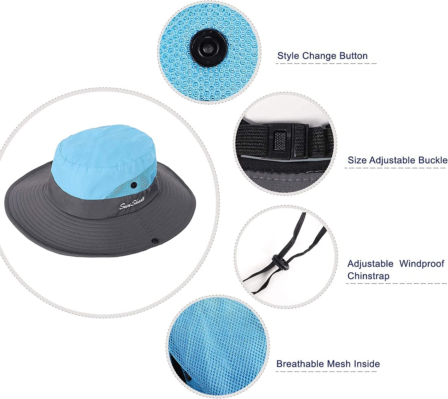 ROYAL MATRIX Womens Ponytail Sun Hats Outdoor Bucket Hat UV Protection Fishing Hats Wide Brim Windproof Foldable Beach Hat Apparel & Accessories > Clothing Accessories > Hats ROYAL MATRIX   