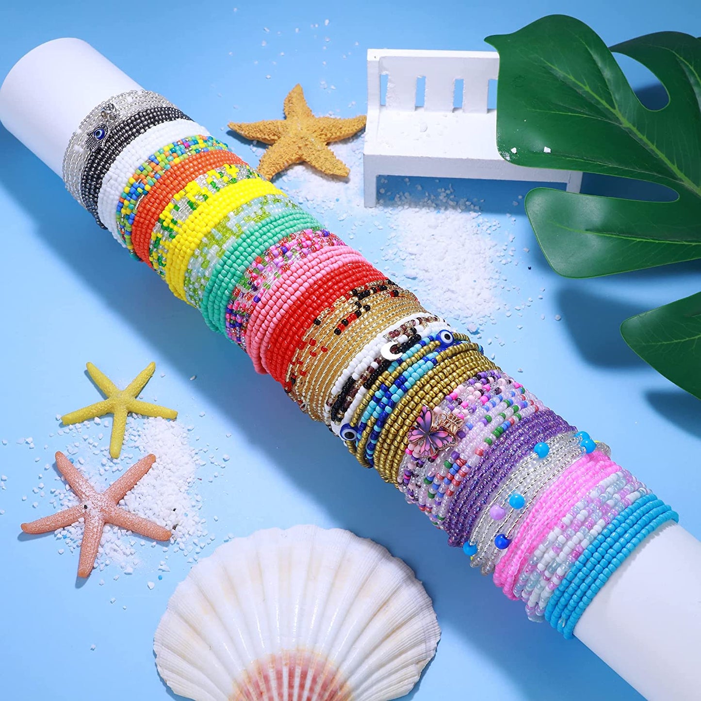 Sanfenly 24Pcs Waist Beads for Women Colorful African Elastic Beads plus Size Waist Chains Summer Beach Bikini Layered Waist Jewelry Belly Beads Body Chains Set Apparel & Accessories > Jewelry > Body Jewelry Sanfenly   