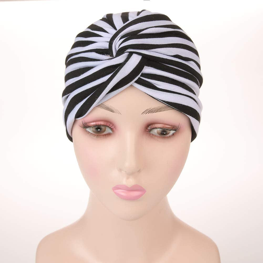 Cotton Striped Beanie Turban Chemo Hat Head Wrap Cap Headwear for Cancer Patients Apparel & Accessories > Clothing Accessories > Headwear beauty YFJH   