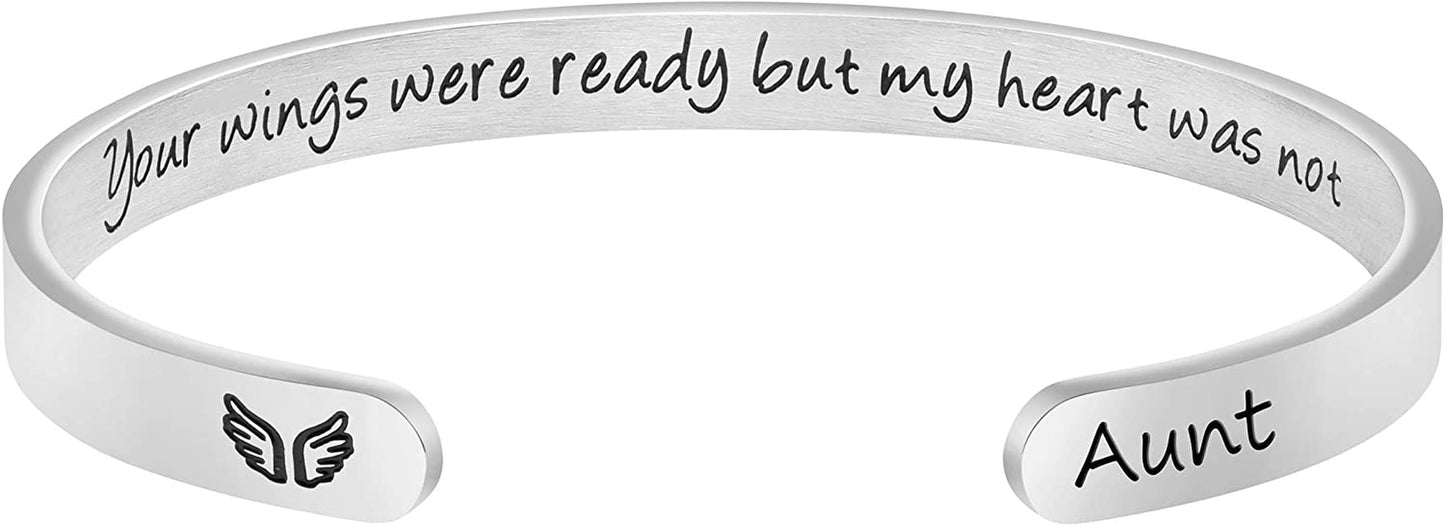 Joycuff Memorial Gifts for Women Inspirational Cuff Bracelet Sympathy Jewelry Loss of Loved One Sympathy Gifts Remember Her Apparel & Accessories > Jewelry > Bracelets JoycuFF Your wings were ready...--Aunt  