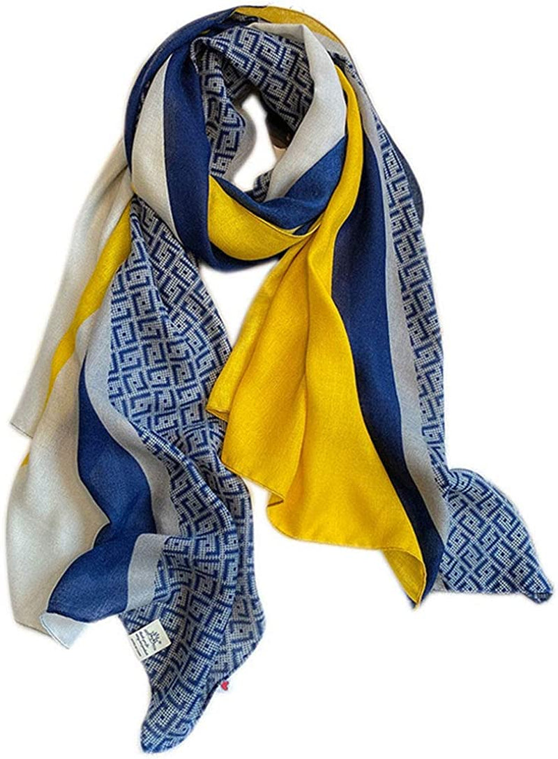 First Choose Cotton Linen Feeling Women Large Long Scarf Shawl Check Style Sunscreen Shawls Wraps Lightweight Pattern Apparel & Accessories > Clothing Accessories > Scarves & Shawls First Choose Blue-yellow Stripe  