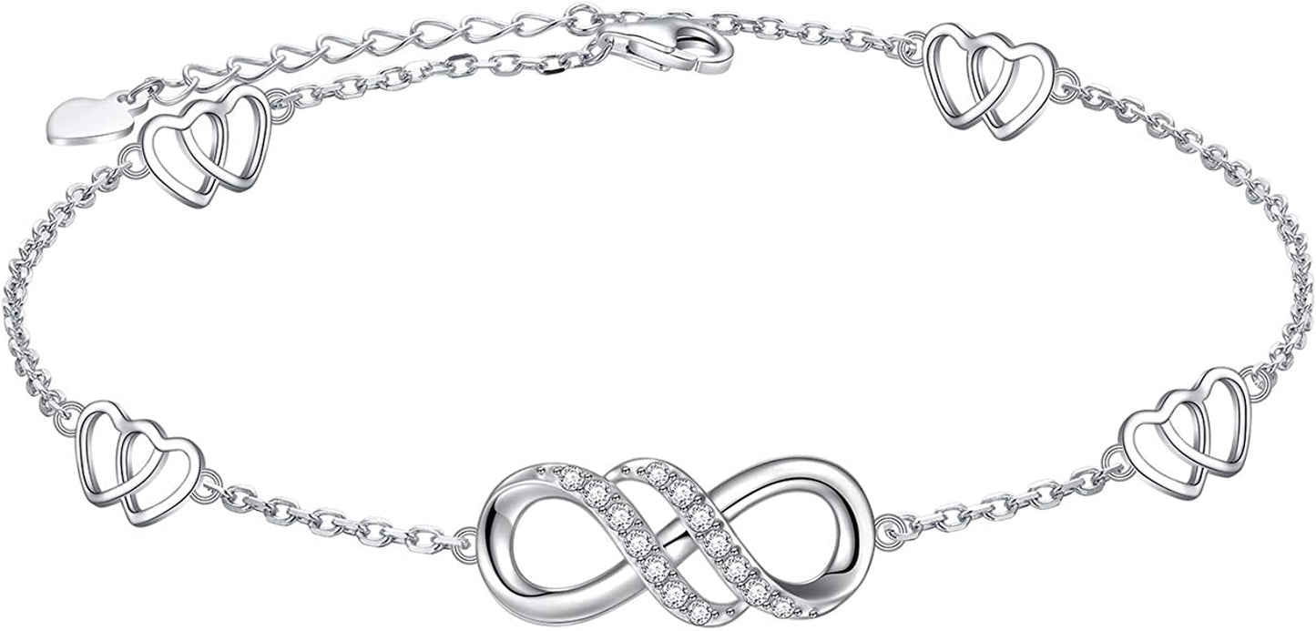 Infinity Anklet 925 Sterling Silver for Women Girls Adjustable Heart Ankle Bracelet Boho Beach Foot Chain 9+1 Inch Charm Jewelry Best Birthday Gifts Apparel & Accessories > Jewelry > Anklets FLYOW Rectangle Chain  