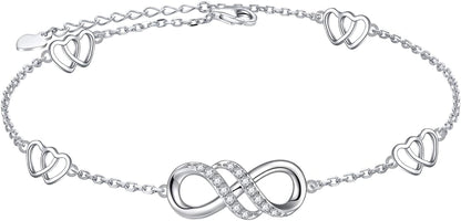 Infinity Anklet 925 Sterling Silver for Women Girls Adjustable Heart Ankle Bracelet Boho Beach Foot Chain 9+1 Inch Charm Jewelry Best Birthday Gifts Apparel & Accessories > Jewelry > Anklets FLYOW Rectangle Chain  