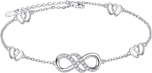 Infinity Anklet 925 Sterling Silver for Women Girls Adjustable Heart Ankle Bracelet Boho Beach Foot Chain 9+1 Inch Charm Jewelry Best Birthday Gifts Apparel & Accessories > Jewelry > Anklets FLYOW Rectangle Chain  