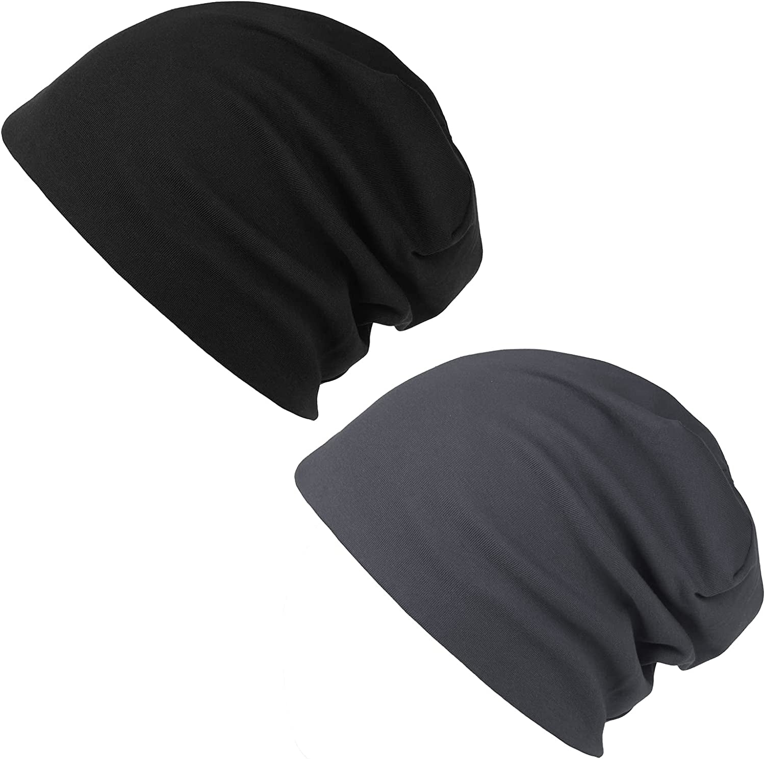 FURTALK Beanie for Womens Men Slouchy Cotton Beanies Summer Soft Skull Cap Lightweight Chemo Headwear Apparel & Accessories > Clothing Accessories > Headwear KYLIE MAX Black + Grey  