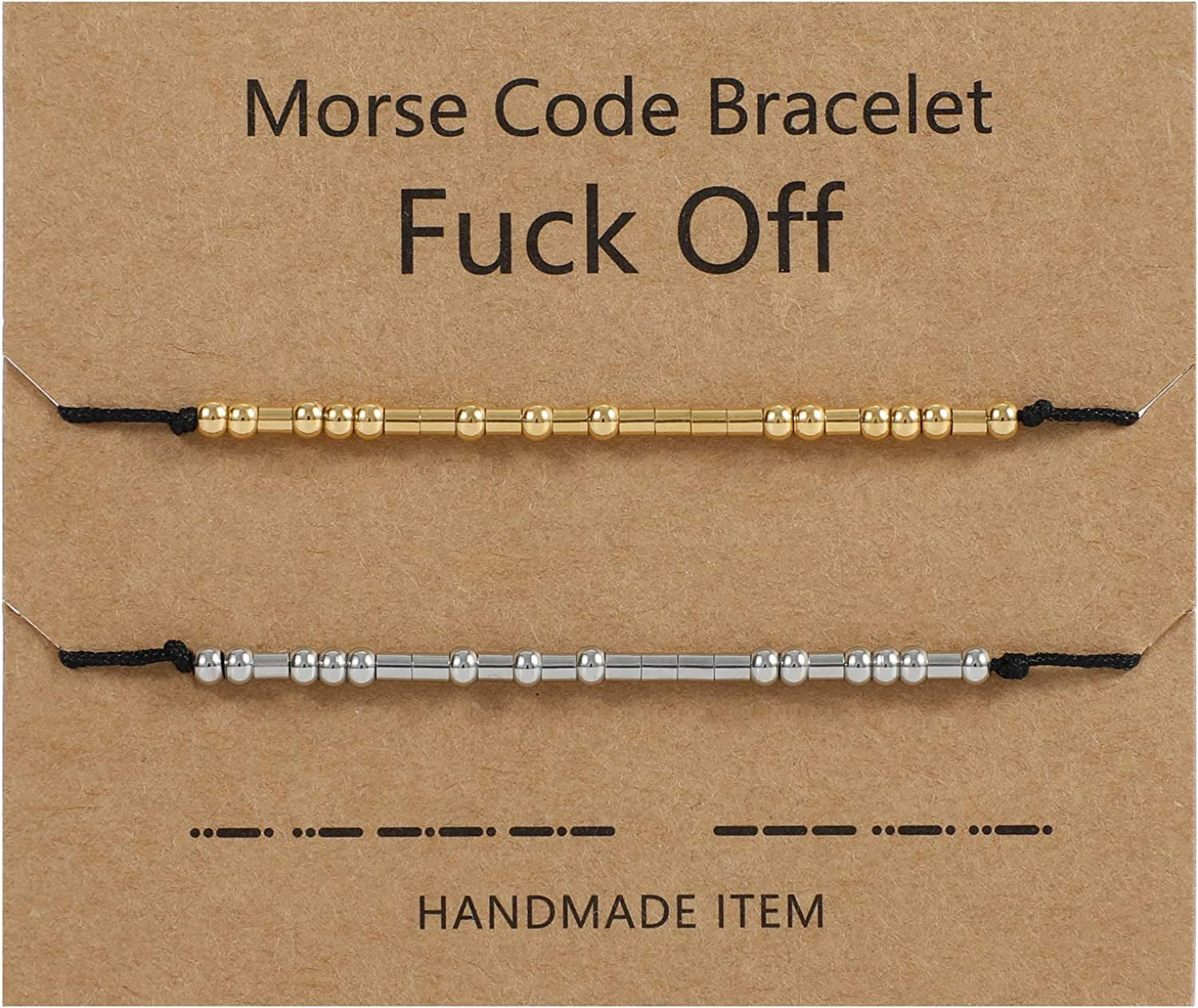 Fuck off Morse Code Bracelets, 3Mm Silver and Gold Beads on Silk Cord Funny Bracelet for Women Girls-Drive Away All Bad Things Apparel & Accessories > Jewelry > Bracelets Jorywell 2-Silver+Golden  