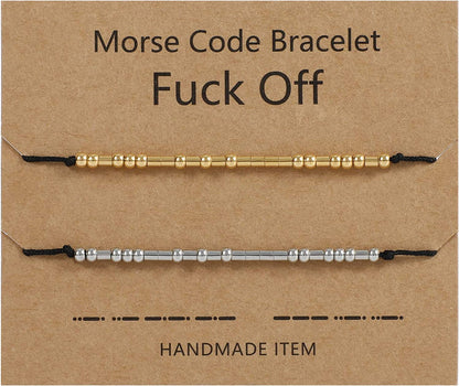 Fuck off Morse Code Bracelets, 3Mm Silver and Gold Beads on Silk Cord Funny Bracelet for Women Girls-Drive Away All Bad Things Apparel & Accessories > Jewelry > Bracelets Jorywell 2-Silver+Golden  