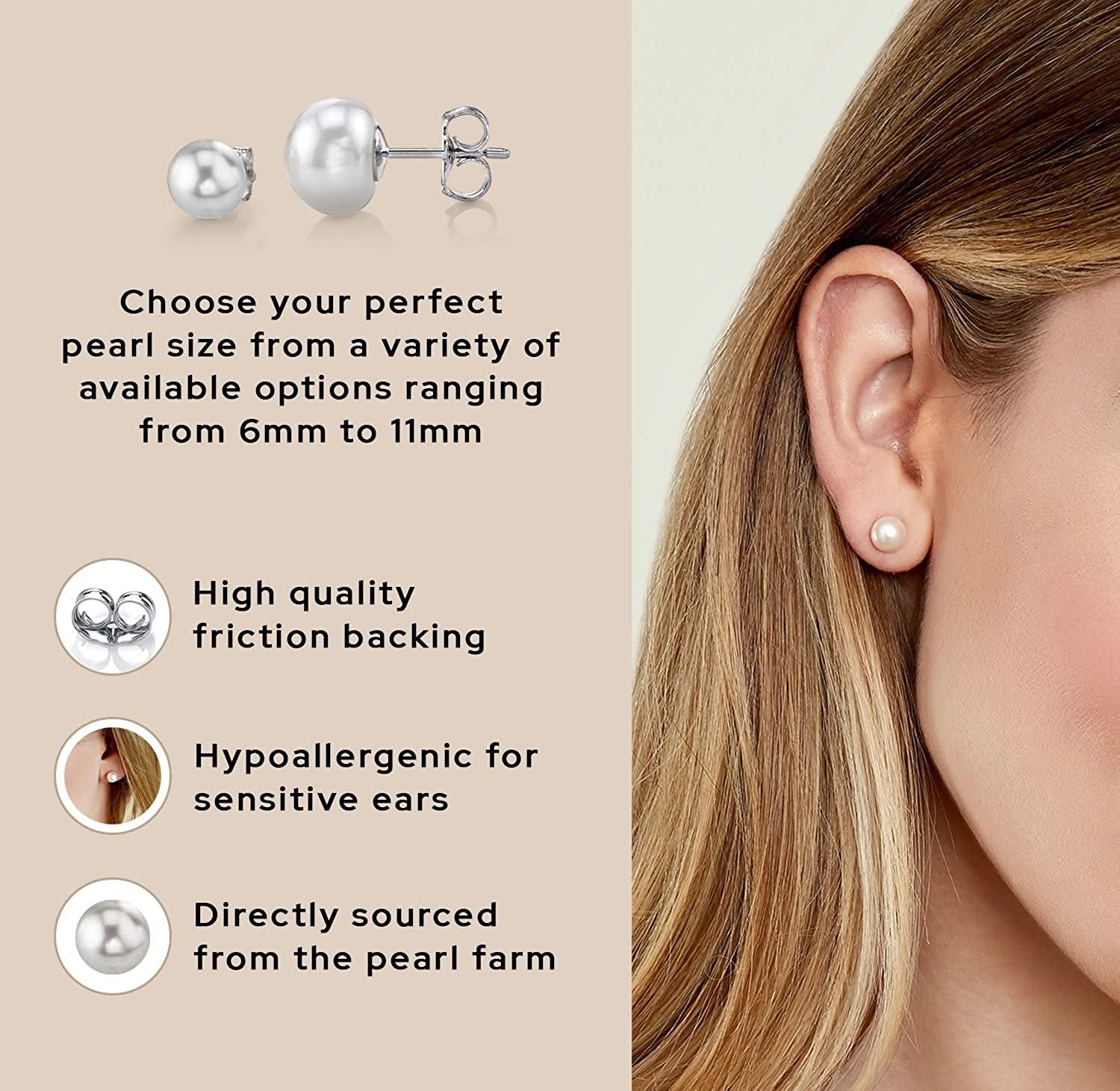 THE PEARL SOURCE AAAA Quality 14K Gold Plated Sterling Silver White Freshwater Real Pearl Earrings for Women | Hypoallergenic Earrings with Genuine Cultured Pearls Apparel & Accessories > Jewelry > Earrings The Pearl Source   