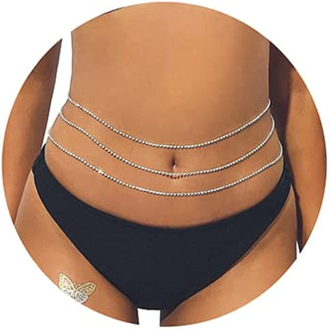 Relbcy Boho Crystal Waist Chain Belly Body Chain Festival Body Jewelry Nightclub Accessories for Women and Girls Apparel & Accessories > Jewelry > Body Jewelry Relbcy 3 Layers Silver  