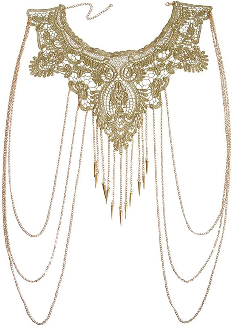 Gold Fine Chain Flower Lace Bikini Body Chain Necklace Jewelry for Women Apparel & Accessories > Jewelry > Body Jewelry Aomcisi   