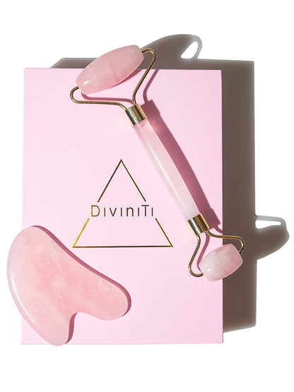 Rose Quartz Roller & Gua Sha Massage Tool - Gifts for Women - Jade Roller for Face Roller - Skincare Tools for Face | anti Aging Rose Quartz Roller for Face | Guasha Tool for Face Health & Beauty > Personal Care > Cosmetics > Cosmetic Tools > Skin Care Tools DROP OF DIVINITI   