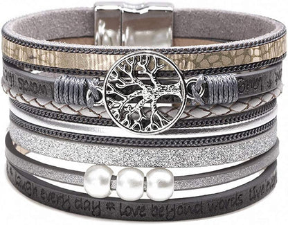 Fesciory Leopard Bracelet for Women Wrap Multi-Layer Leather Bracelet Magnetic Clasp Cuff Bangle Jewelry Apparel & Accessories > Jewelry > Bracelets Fesciory A8-Tree of Life(Grey)  