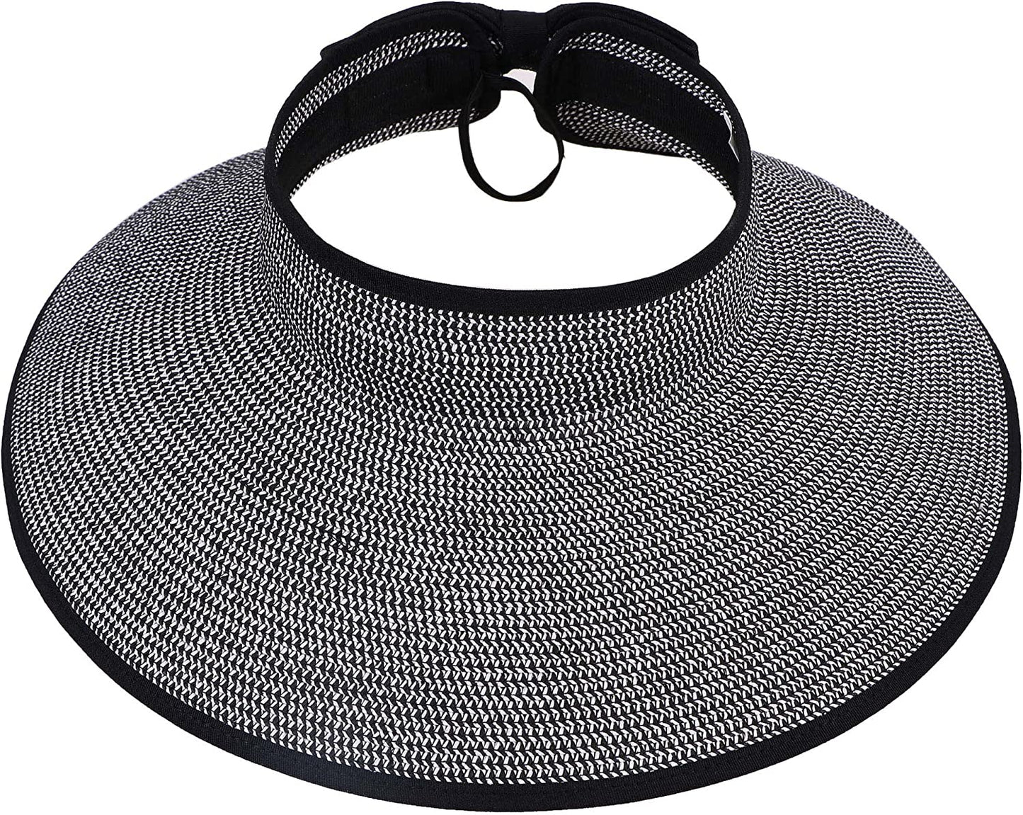 Simplicity Women'S UPF 50+ Wide Brim Roll-Up Straw Sun Hat Sun Visor Apparel & Accessories > Clothing Accessories > Hats Simplicity Black / White  