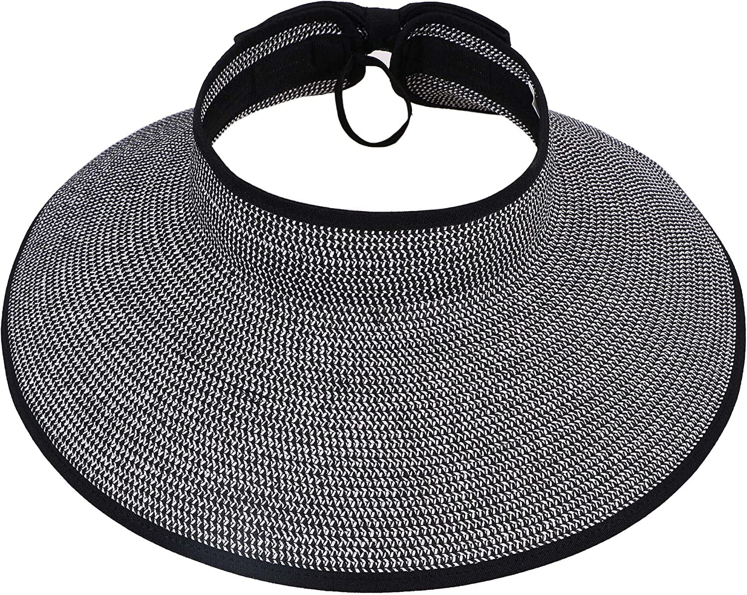 Simplicity Women'S UPF 50+ Wide Brim Roll-Up Straw Sun Hat Sun Visor Apparel & Accessories > Clothing Accessories > Hats Simplicity Black / White  