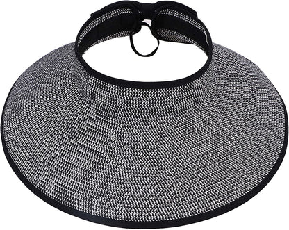 Simplicity Women'S UPF 50+ Wide Brim Roll-Up Straw Sun Hat Sun Visor Apparel & Accessories > Clothing Accessories > Hats Simplicity Black / White  