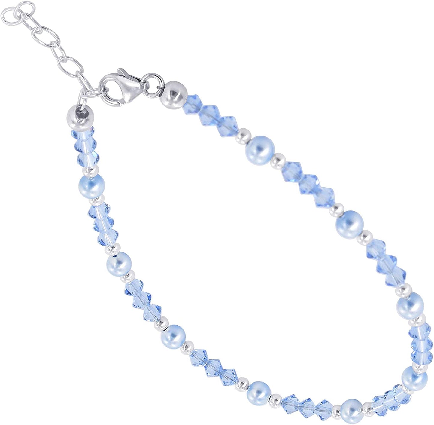 Gem Avenue Blue Simulated Pearl with Austrian Crystals 8.5 to 10 Inch Sterling Silver Adjustable Anklet Ankle Bracelets Apparel & Accessories > Jewelry > Anklets Gem Avenue   