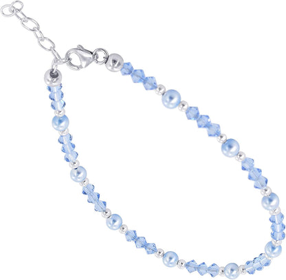 Gem Avenue Blue Simulated Pearl with Austrian Crystals 8.5 to 10 Inch Sterling Silver Adjustable Anklet Ankle Bracelets Apparel & Accessories > Jewelry > Anklets Gem Avenue   