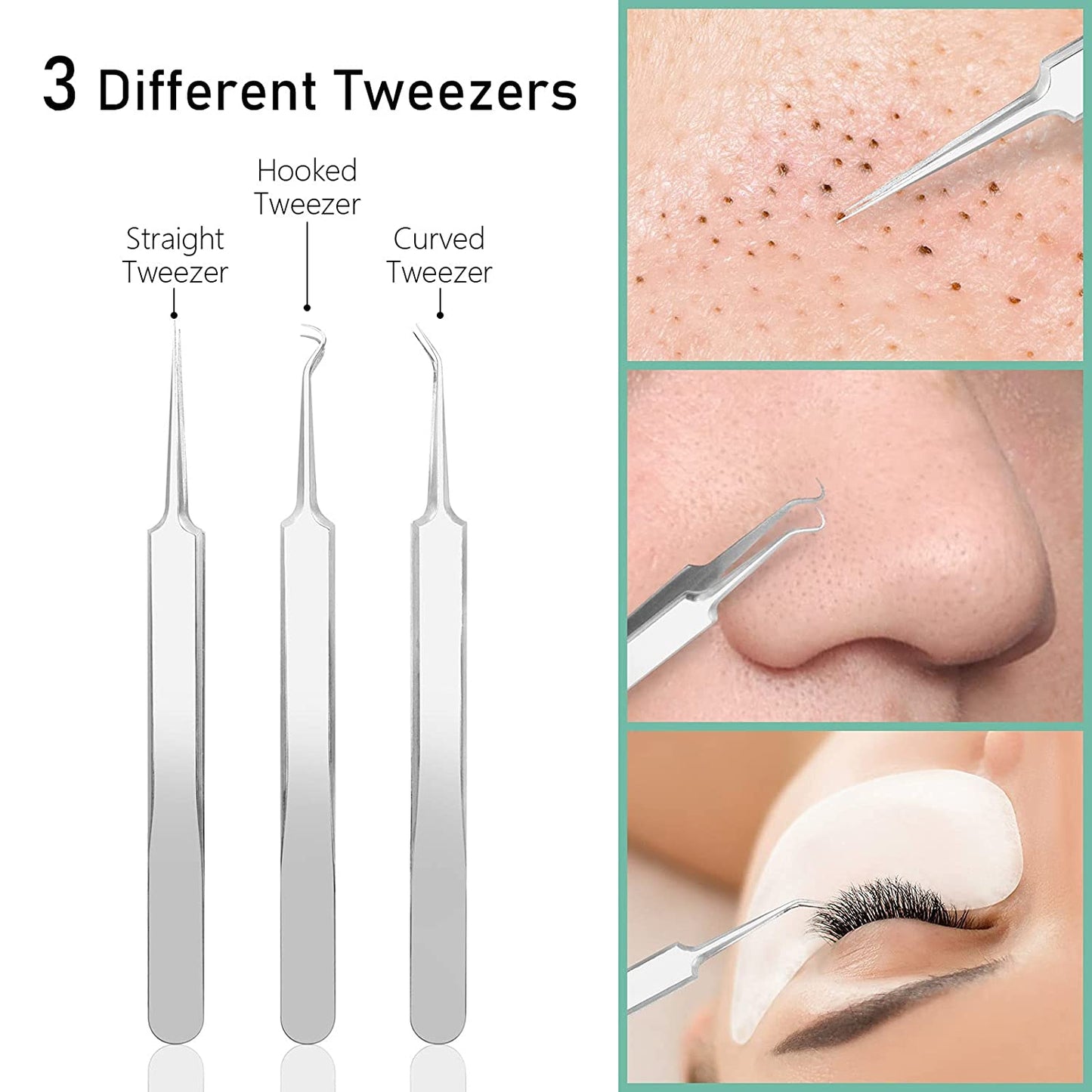 Blackhead Remover Pimple Popper Tool Kit Acne Blemish Pimple Extractor Needle Facial Comedone Clip Blackhead Tweezer for Ingrown Hair Removal 8 Pcs in Metal Case Health & Beauty > Personal Care > Cosmetics > Cosmetic Tools > Skin Care Tools Dr.Pedi   