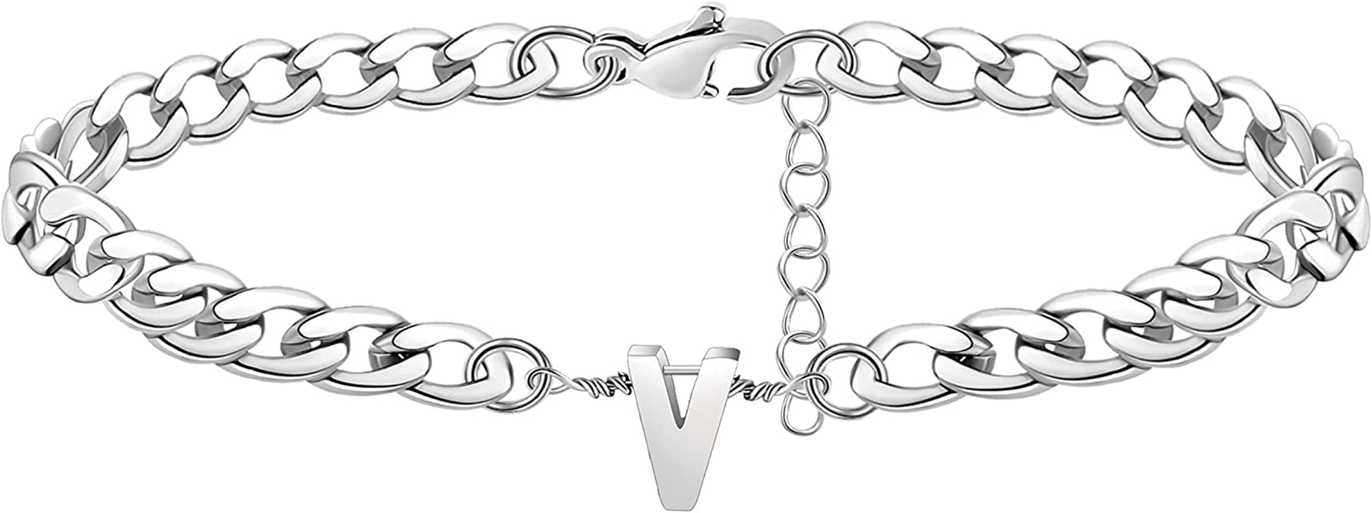 Silver Anklet Initial Ankle Bracelets for Women Teen Girls Figaro Chain Personalized Birthday Gifts for Women Summer Gift Beach Jewelry Anklet for Women Letter A-Z Jewelry Apparel & Accessories > Jewelry > Anklets JoycuFF V  