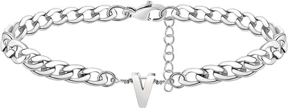 Silver Anklet Initial Ankle Bracelets for Women Teen Girls Figaro Chain Personalized Birthday Gifts for Women Summer Gift Beach Jewelry Anklet for Women Letter A-Z Jewelry Apparel & Accessories > Jewelry > Anklets JoycuFF V  