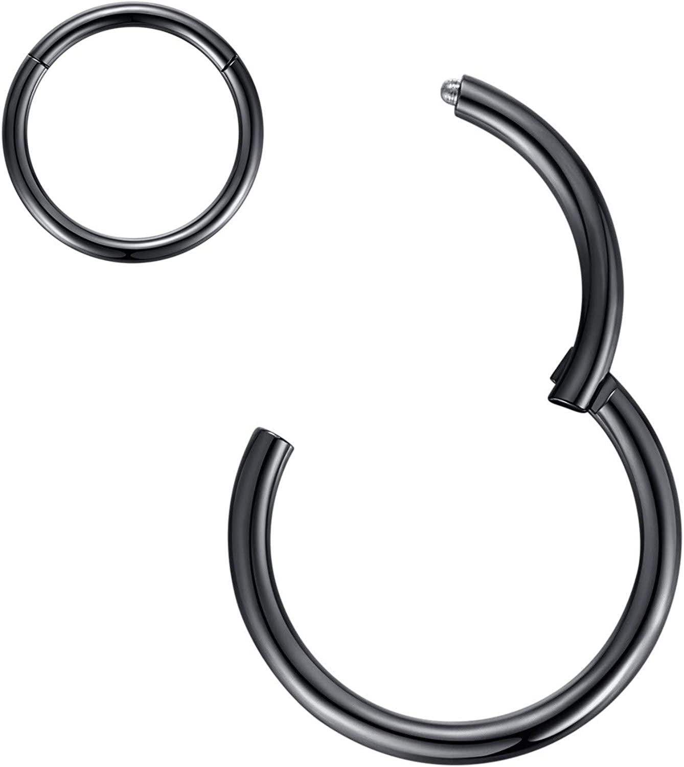 ORANGELOVE Hypoallergenic Nose Rings 20G 18G 16G 14G 12G 10G 8G 316L Surgical Steel Septum Jewelry Hinged Segment Ring Body Piercing Nose Hoop Lip Rings Nose Helix Cartilage Rook Earrings Apparel & Accessories > Jewelry > Rings ORANGELOVE 2pcs 14g 10mm Black  