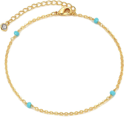 Dremmy Studios Simple Gold Chain Anklet,14K Gold/Silver Plated Dainty Summer Beach Anklets for Women Apparel & Accessories > Jewelry > Anklets DREMMY STUDIOS Beads  