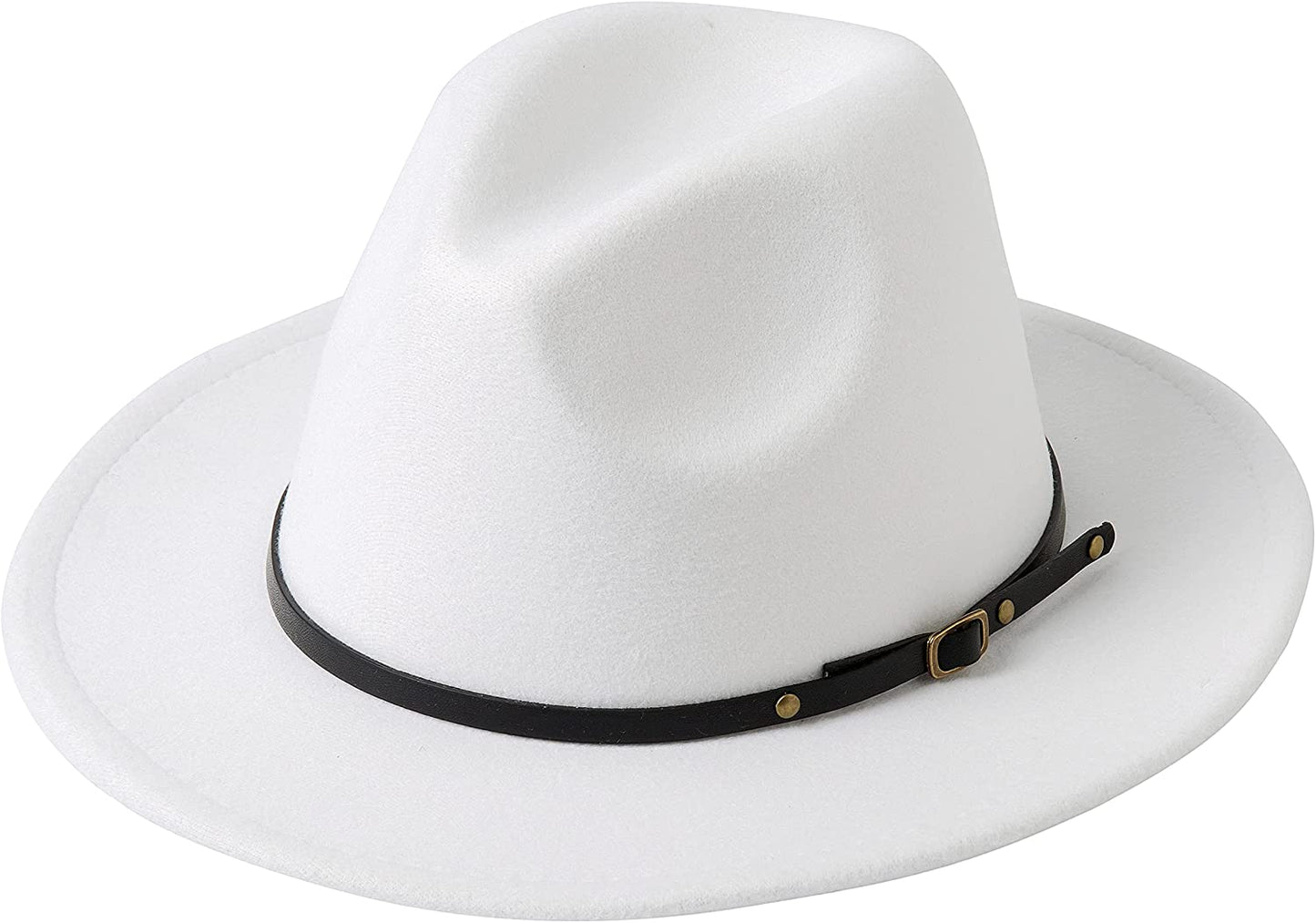 Lanzom Womens Classic Wide Brim Floppy Panama Hat Belt Buckle Wool Fedora Hat Apparel & Accessories > Clothing Accessories > Hats Lanzom White One Size 