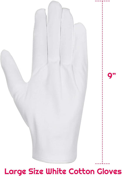White Cotton Gloves, Anezus 6 Pairs Cotton Gloves Large Cloth Gloves for Women Dry Hands Eczema Moisturizing Serving Archival Cleaning Coin Jewelry Silver Costume Inspection Apparel & Accessories > Clothing Accessories > Gloves & Mittens anezus   