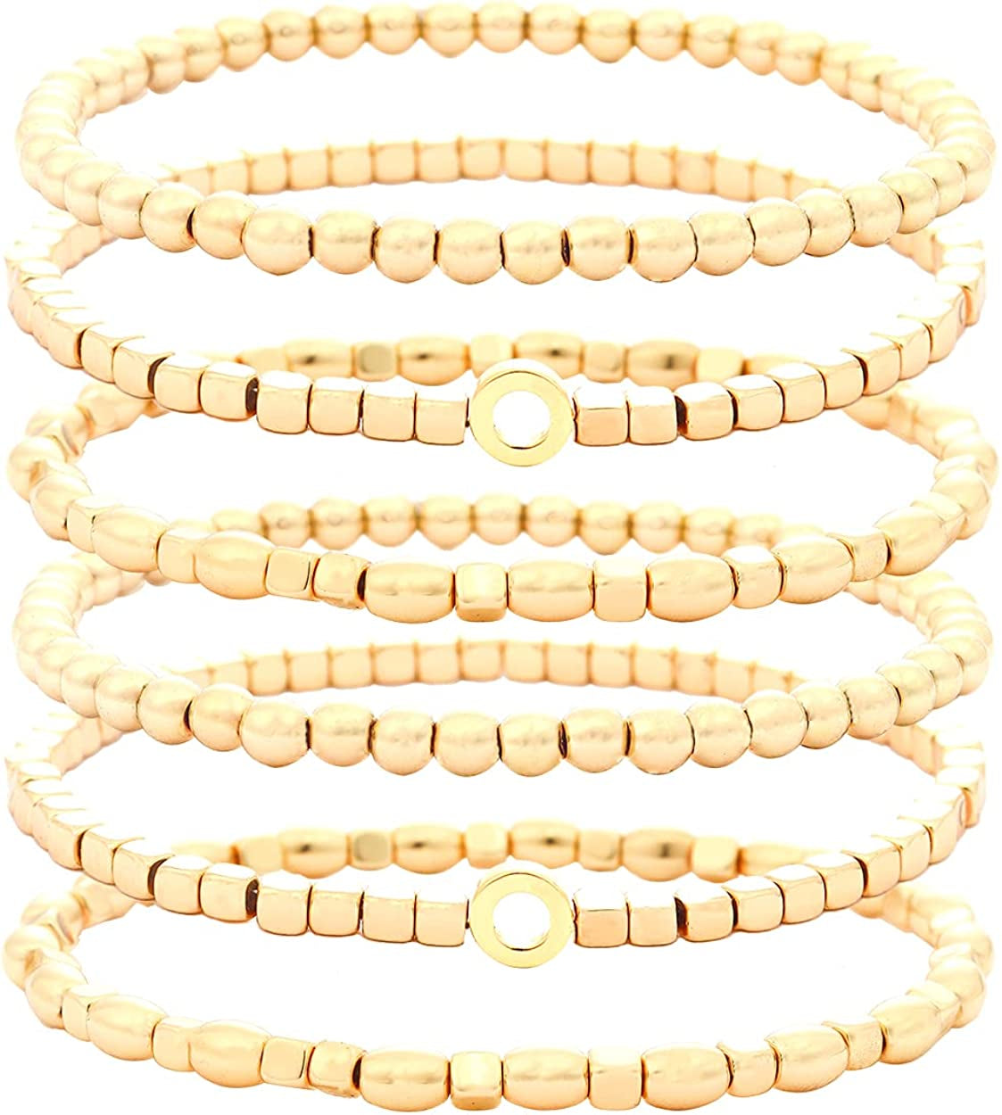Colorful Beaded Bracelet for Women Heishi Bracelet Set Assorted Gold Bead Stackable Stretch Strand Bracelet Apparel & Accessories > Jewelry > Bracelets WETMT Gold circle  