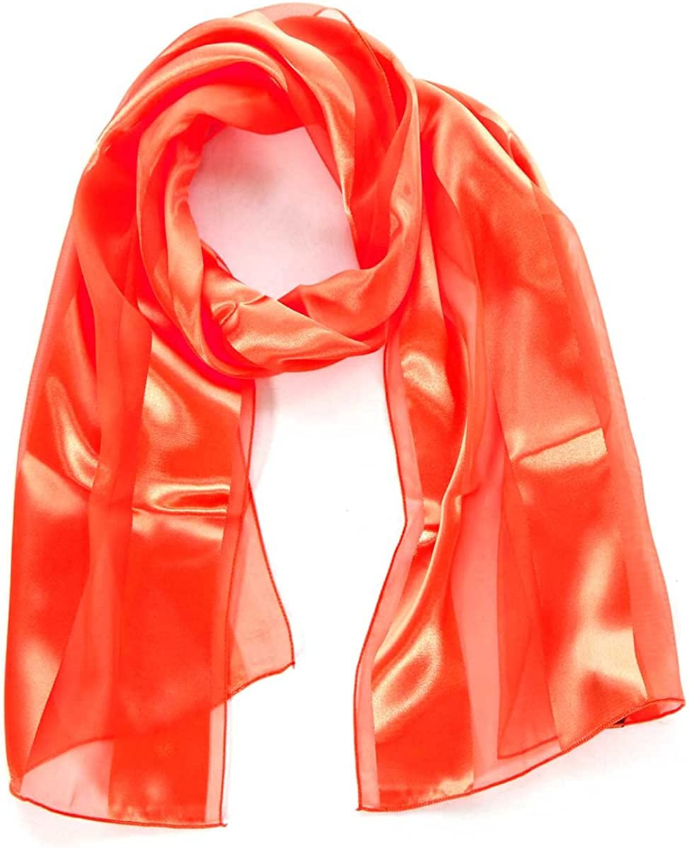 Scarfs for Women Lightweight Soft Silky Scarves 60" Long Satin Chiffon Stripe Neckerchief Gold Red Pink Black More Apparel & Accessories > Clothing Accessories > Scarves & Shawls SERENITA Coral  