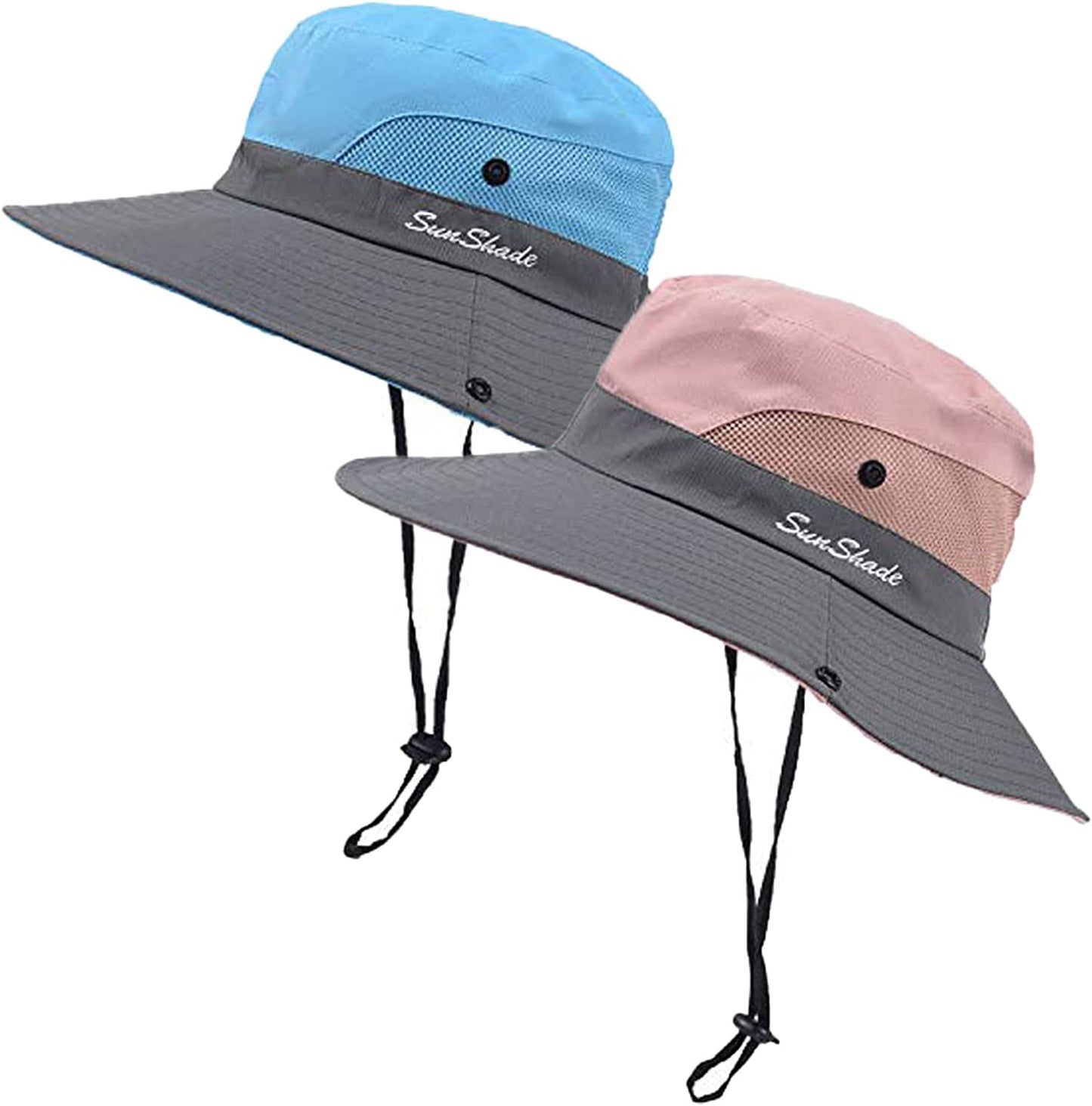 Sun Hat Womens Uv Protection Wide Brim Foldable Mesh Bucket Fishing Hat Ponytail Hole for Summer Hiking Swimming Beach Apparel & Accessories > Clothing Accessories > Hats UTOWO Blue+pink Medium 