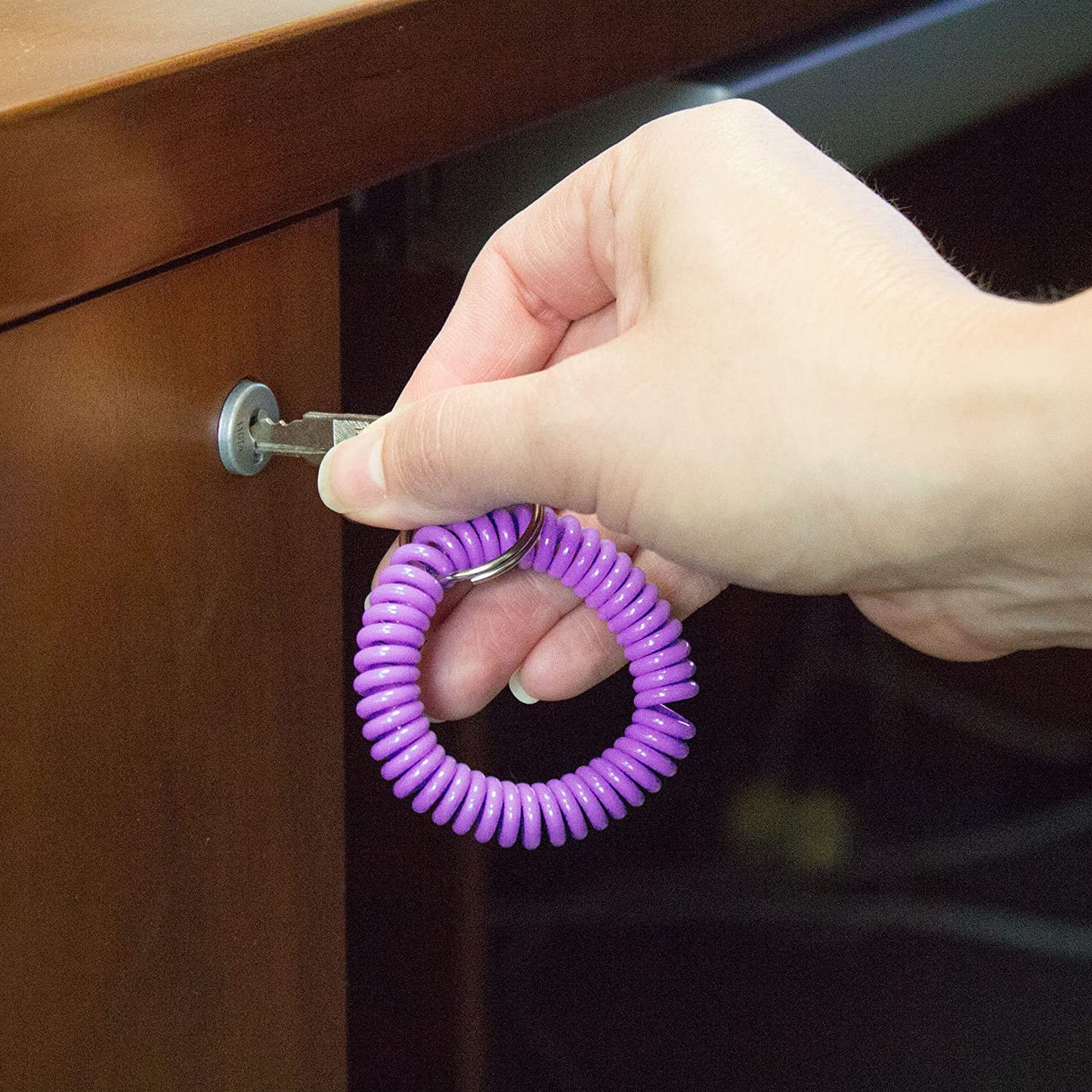 Lucky Line 2” Diameter Spiral Wrist Coil with Steel Key Ring, Flexible Wrist Band Key Chain Bracelet, Stretches to 12”, Purple 1 PK (410651) Apparel & Accessories > Jewelry > Bracelets Lucky Line   