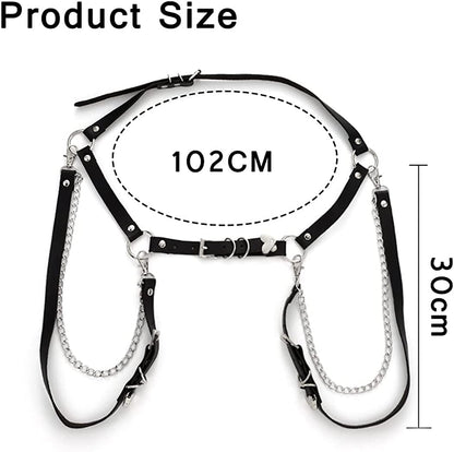 Cosydays Punk Leather Body Chain Black Harness Heart Waist Chain Belt Layered Party Rave Outfits Leather Belts Belly Chain Jewelry for Women and Girls Apparel & Accessories > Jewelry > Body Jewelry COSYDAYS   
