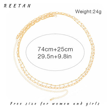 Reetan Pearl Layered Belly Body Chain Gold Body Chains Tassel Waist Chain Beach Bikini Body Jewelry Accessories for Women and Girls Apparel & Accessories > Jewelry > Body Jewelry REETAN   