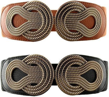 VOCHIC 2Pcs Vintage Basic Stretchy Elastic Wide Waist Belt for Womens Dress Metal Interlock Buckle Apparel & Accessories > Clothing Accessories > Belts VOCHIC Black+brown Small(25"-32") 