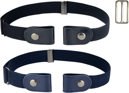 No Buckle Women/Men Stretch Belt, Invisible Elastic Belt for Jeans Pants Dresses Apparel & Accessories > Clothing Accessories > Belts maikun 2-pack.black+blue waist 24"-50" 