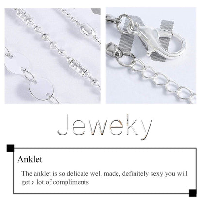 Jeweky Boho Layered Sequines Anklets Beads Foot Jewelry Chain Ankle Bracelets for Women and Girls (Silver) Apparel & Accessories > Jewelry > Anklets Jeweky   