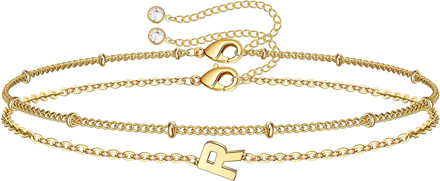 Dainty Gold Initial Bracelets for Women, 14K Gold Plated Dainty Personalized Gold Bracelets Initial Bracelets for Women Teen Girls Jewelry Chain Bracelets for Kids Toddler Little Girls Jewelry Gifts Apparel & Accessories > Jewelry > Bracelets M MOOHAM R  