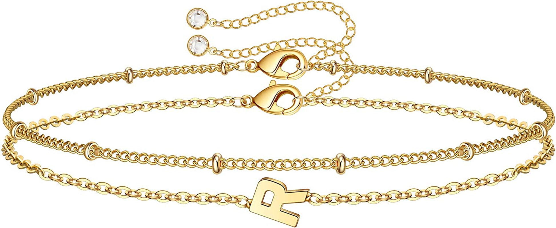Dainty Gold Initial Bracelets for Women, 14K Gold Plated Dainty Personalized Gold Bracelets Initial Bracelets for Women Teen Girls Jewelry Chain Bracelets for Kids Toddler Little Girls Jewelry Gifts Apparel & Accessories > Jewelry > Bracelets M MOOHAM R  