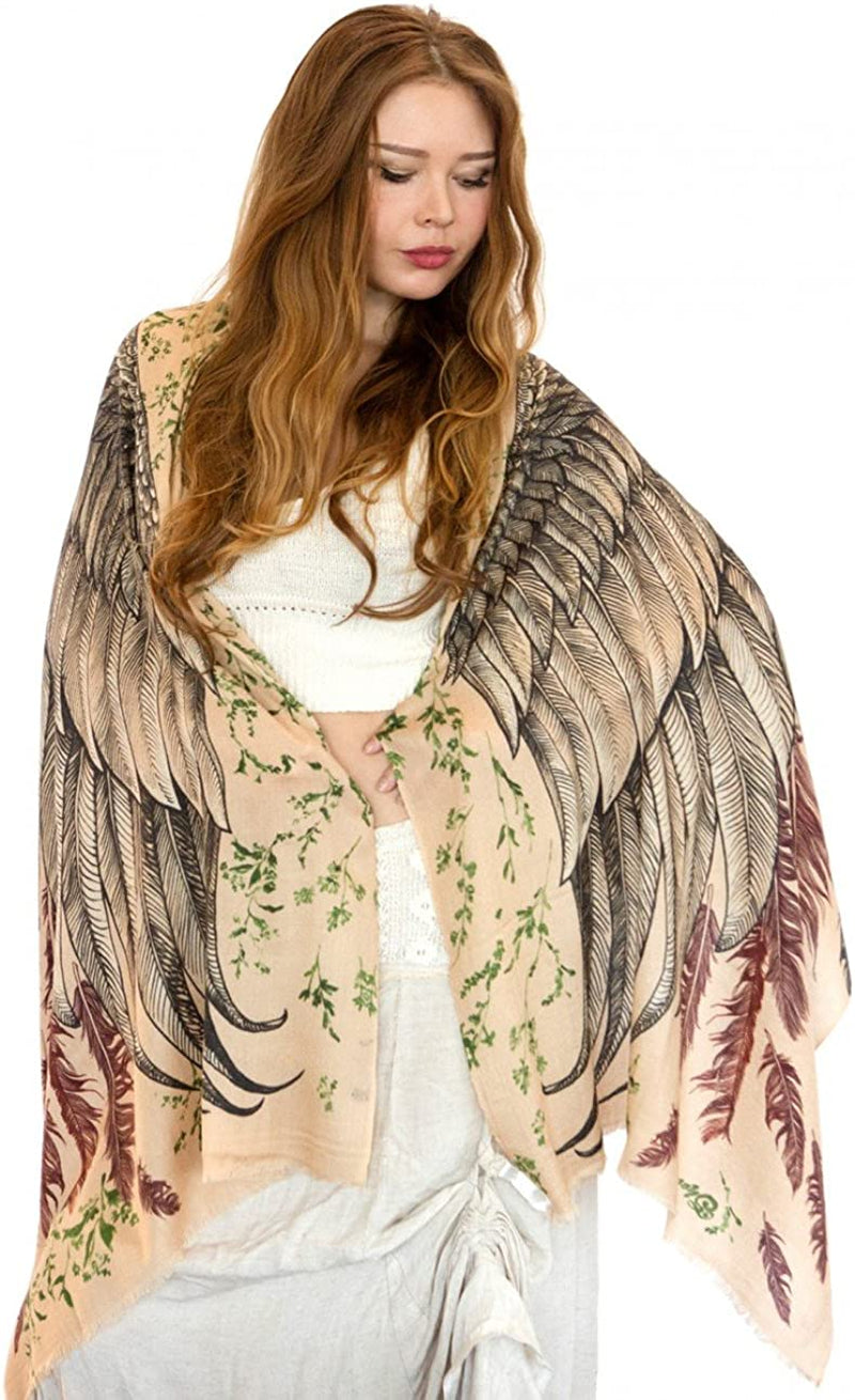 Bird Feathers Hand Painted & Printed Pure Cotton Shawl Scarf Apparel & Accessories > Clothing Accessories > Scarves & Shawls Shovava Earthly Wings  