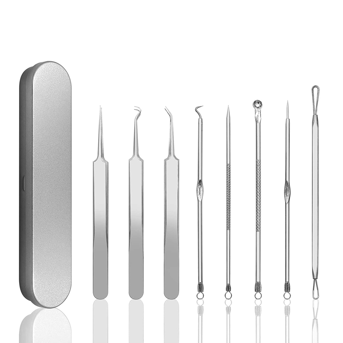Blackhead Remover Pimple Popper Tool Kit Acne Blemish Pimple Extractor Needle Facial Comedone Clip Blackhead Tweezer for Ingrown Hair Removal 8 Pcs in Metal Case Health & Beauty > Personal Care > Cosmetics > Cosmetic Tools > Skin Care Tools Dr.Pedi 8 Pcs  