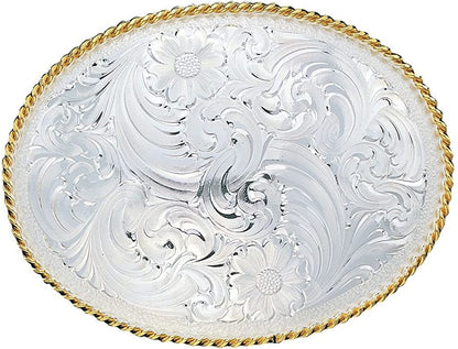 Montana Silversmiths Rope Trimmed Filigree Engraved Classic Western Buckle Apparel & Accessories > Clothing Accessories > Belt Buckles Montana Silversmiths Large Silver Engraved  