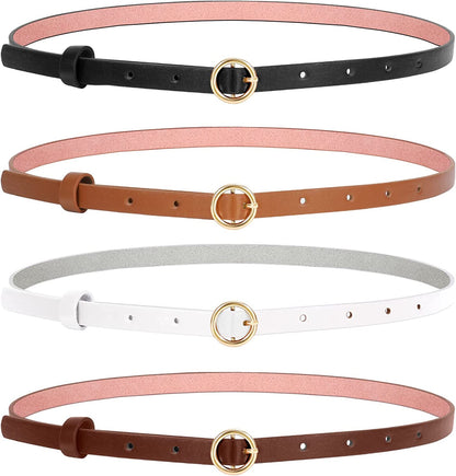 Set of 4 Womens Thin Belts SANSTHS Skinny Leather Belt with Gold Alloy Buckle Apparel & Accessories > Clothing Accessories > Belts SANSTHS H-4 Pack XL:Fits pants size 42"-46" 