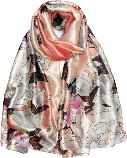 Iristide Long Silk Scarf Summer Lightweight Satin Shawl Outdoor Floral Large Wrap 70''X35'' Apparel & Accessories > Clothing Accessories > Scarves & Shawls Iristide 70-pink  