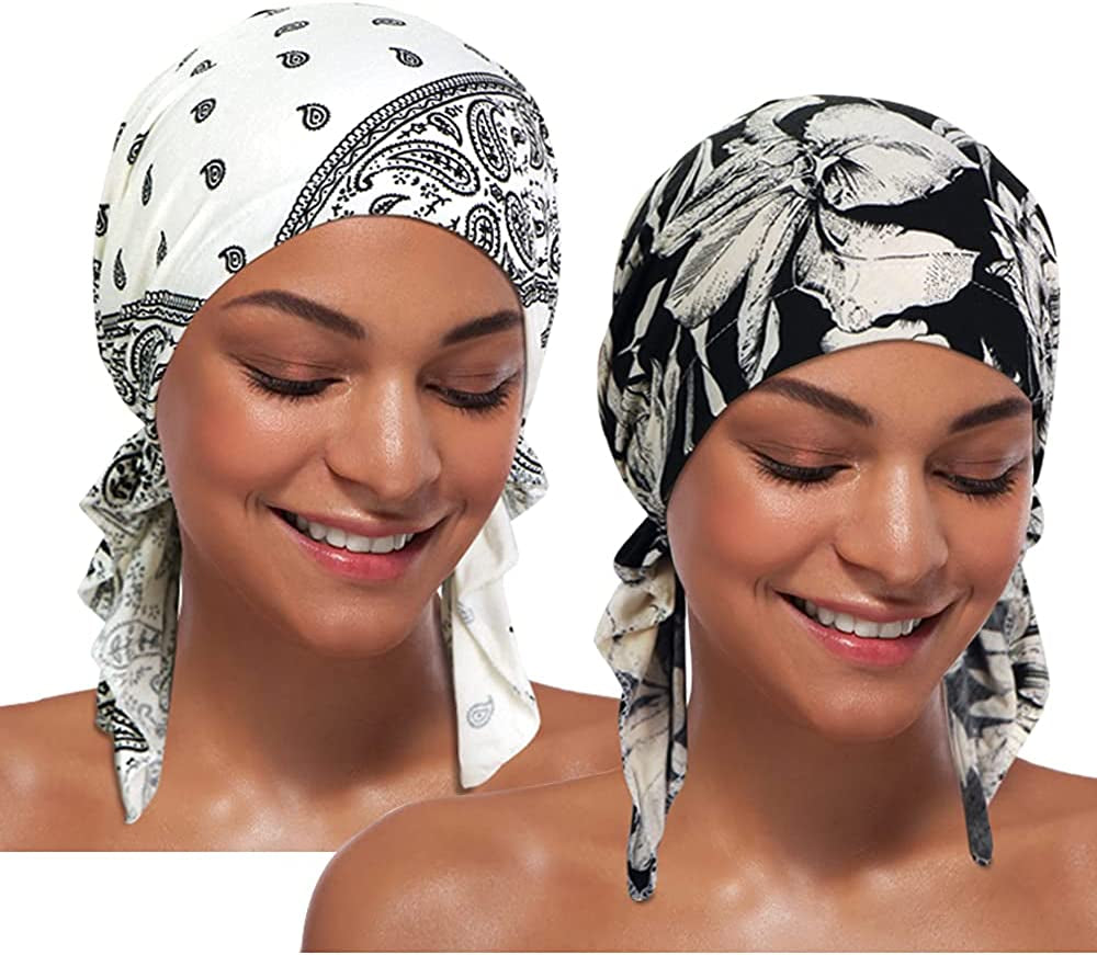 ASHILISIA 2 Pieces Women Chemo Hat Turban Beanie, Pre-Tied Headwraps Headwear Bandana for Hair Loss Apparel & Accessories > Clothing Accessories > Bandanas & Headties ASHILISIA K-kshi-11  