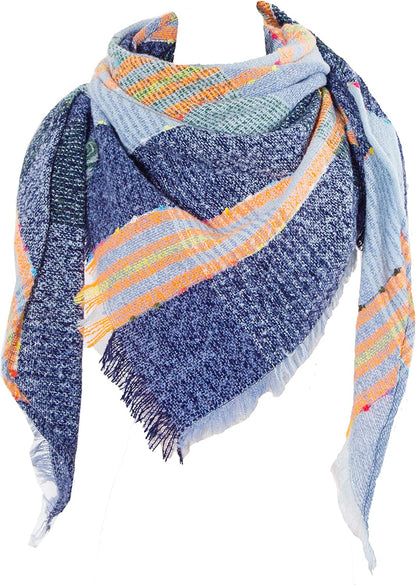Wander Agio Womens Winter Scarfs Warm Scarf Half Shawls Triangle Scarves Stripe Plaid Apparel & Accessories > Clothing Accessories > Scarves & Shawls Wander Agio Yellow Blue 07  