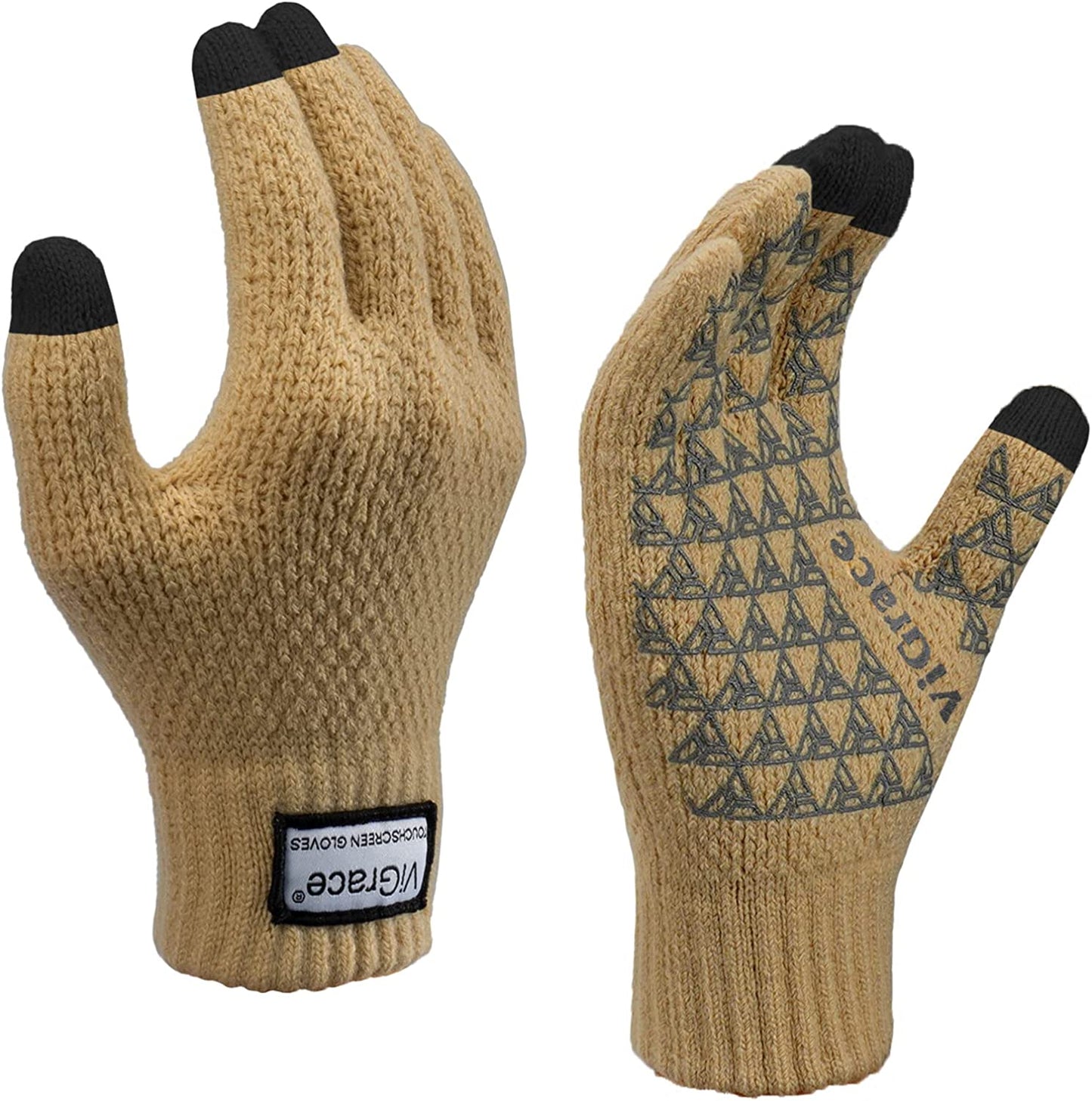 Winter Warm Touchscreen Gloves for Men and Women Touch Screen Fleece Lined Knit Anti-Slip Wool Glove Apparel & Accessories > Clothing Accessories > Gloves & Mittens ViGrace Camel X-Large 
