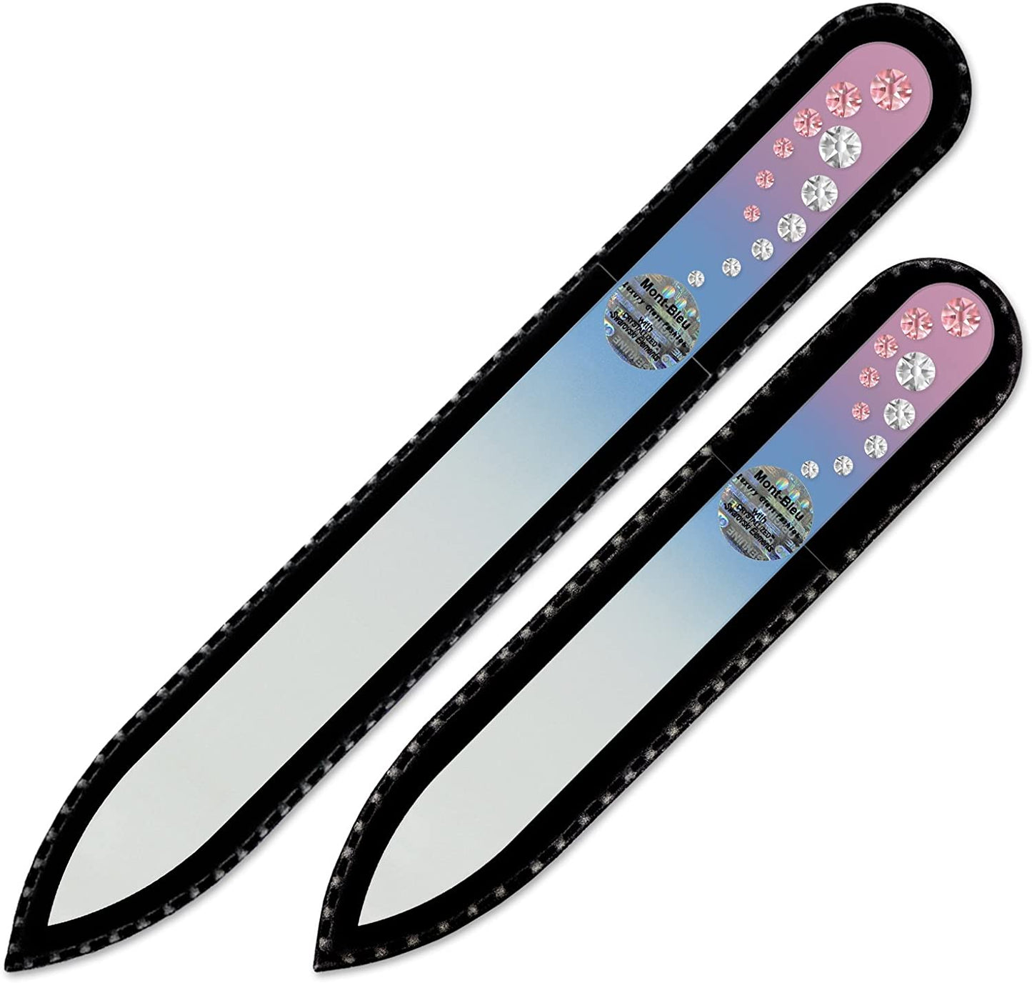 Washable Nail Files - Mont Bleu Set of 2 Glass Nail Files Hand Decorated with Crystals - Handmade Gifts for Women - Expertly Shape Nails & Enjoy a Smooth Finish - Nail Filing Tools Health & Beauty > Personal Care > Cosmetics > Cosmetic Tools > Nail Tools Mont Bleu Light Rose - Crystal  