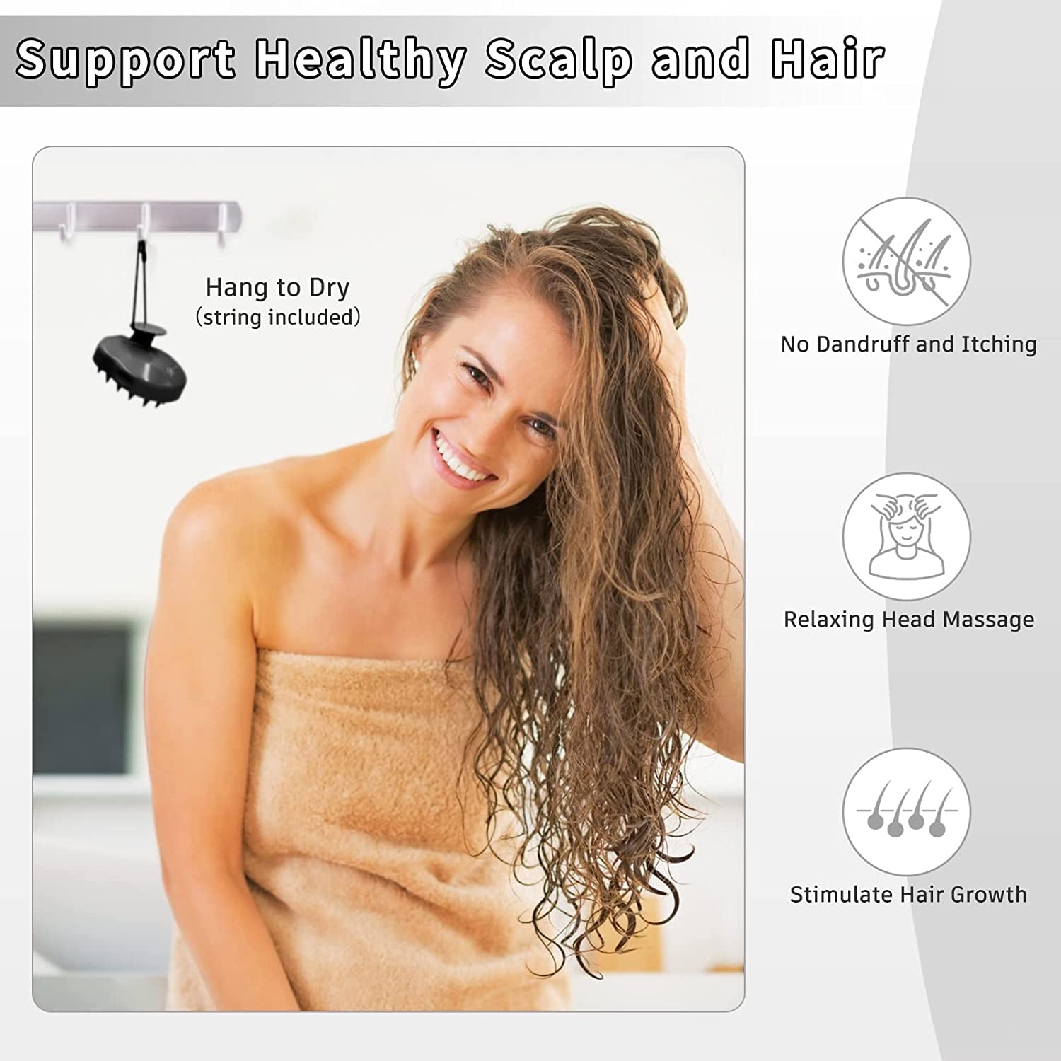 FREATECH Scalp Massager Shampoo Brush with Soft & Flexible Silicone Bristles for Hair Care and Head Relaxation, Ergonomic Scalp Scrubber/Exfoliator for Dandruff Removal and Hair Growth, Black Health & Beauty > Personal Care > Hair Care FREATECH   